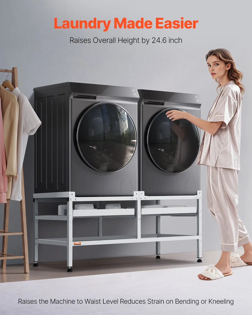 Vevor Washer Dryer Stand Pedestal 48.5" x 25" 590 Lbs Load with Double Tray New