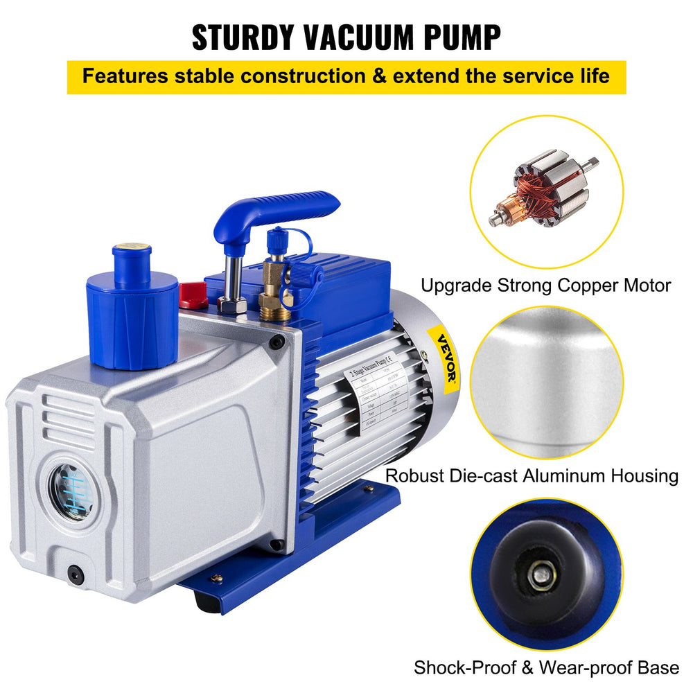 Vevor Vacuum Pump Two-Stage 10CFM 1HP 3x10-1Pa Portable New