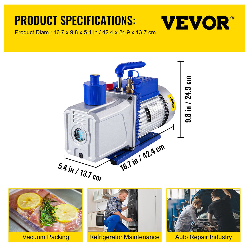 Vevor Vacuum Pump Two-Stage 10CFM 1HP 3x10-1Pa Portable New
