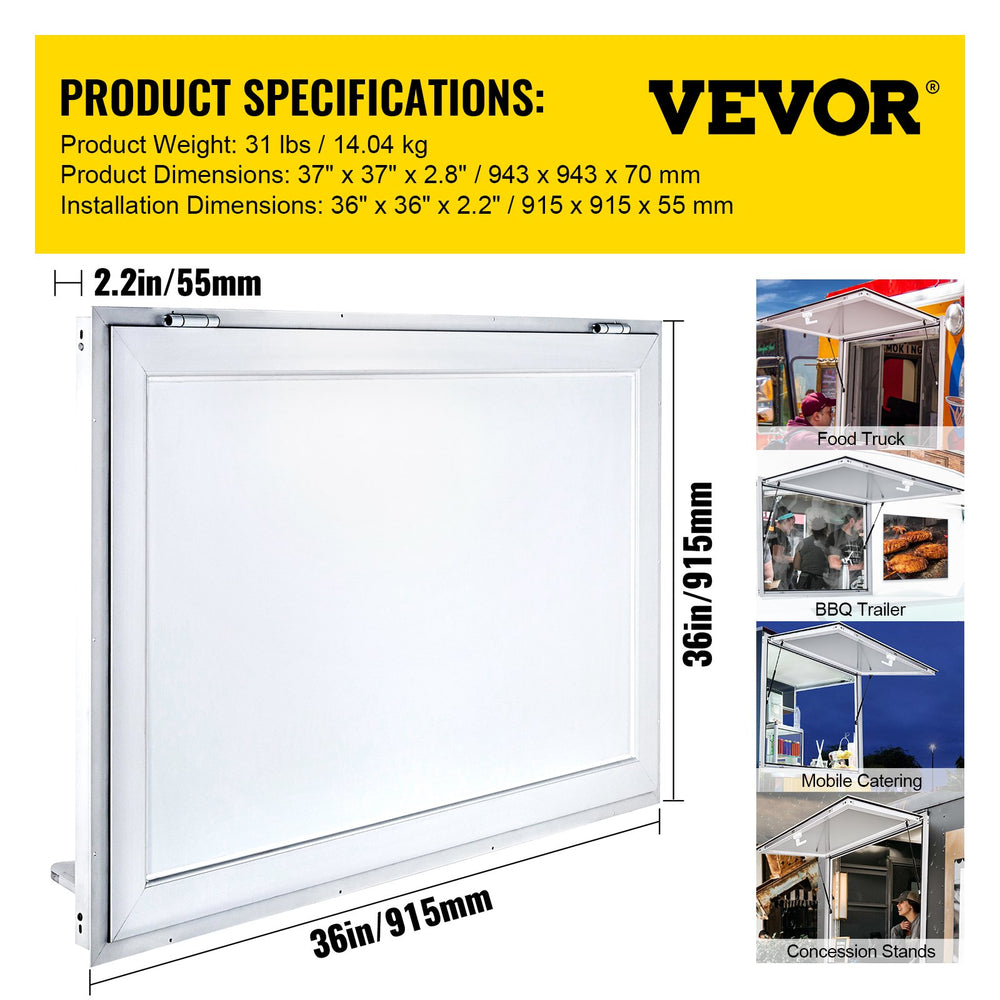 Vevor Concession Window 36" x 36" Awning Serving Door with Double-Point Fork Lock New