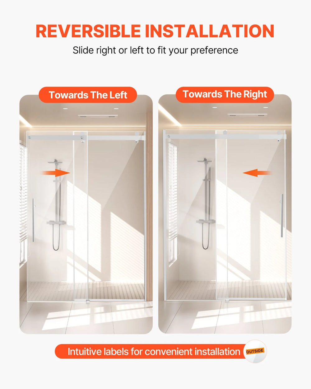 Vevor Frameless Shower Sliding Door 58-59 W x 75 H inch Tempered Glass Chrome New