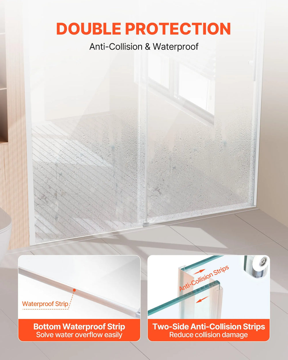 Vevor Frameless Shower Sliding Door 58-59 W x 75 H inch Tempered Glass Chrome New