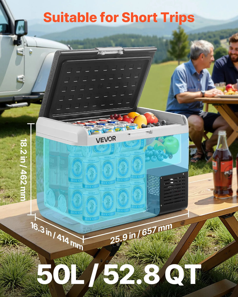 Vevor Car Refrigerator 52.8 Qt Capacity Adjustable Temp 12/24V DC 100-240V AC New