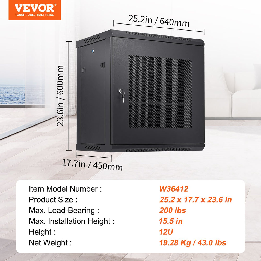 Vevor Network Server Cabinet Wall Mounted Enclosure with Locking Door Panels New