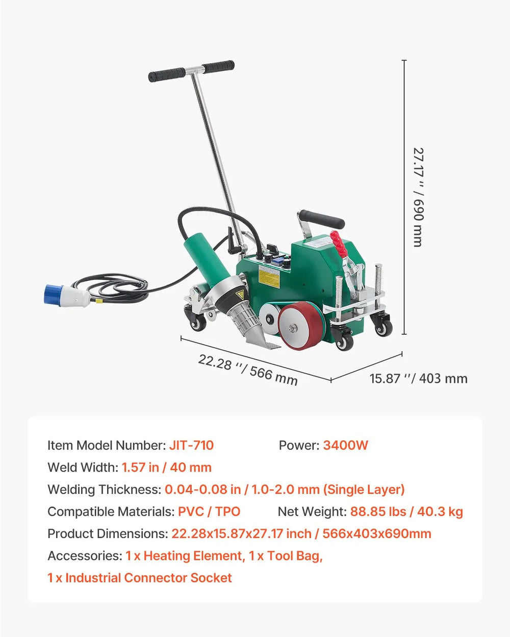 Vevor Roofing Hot Air Welder 1.57" Weld Width for PVC TPO 3400W New