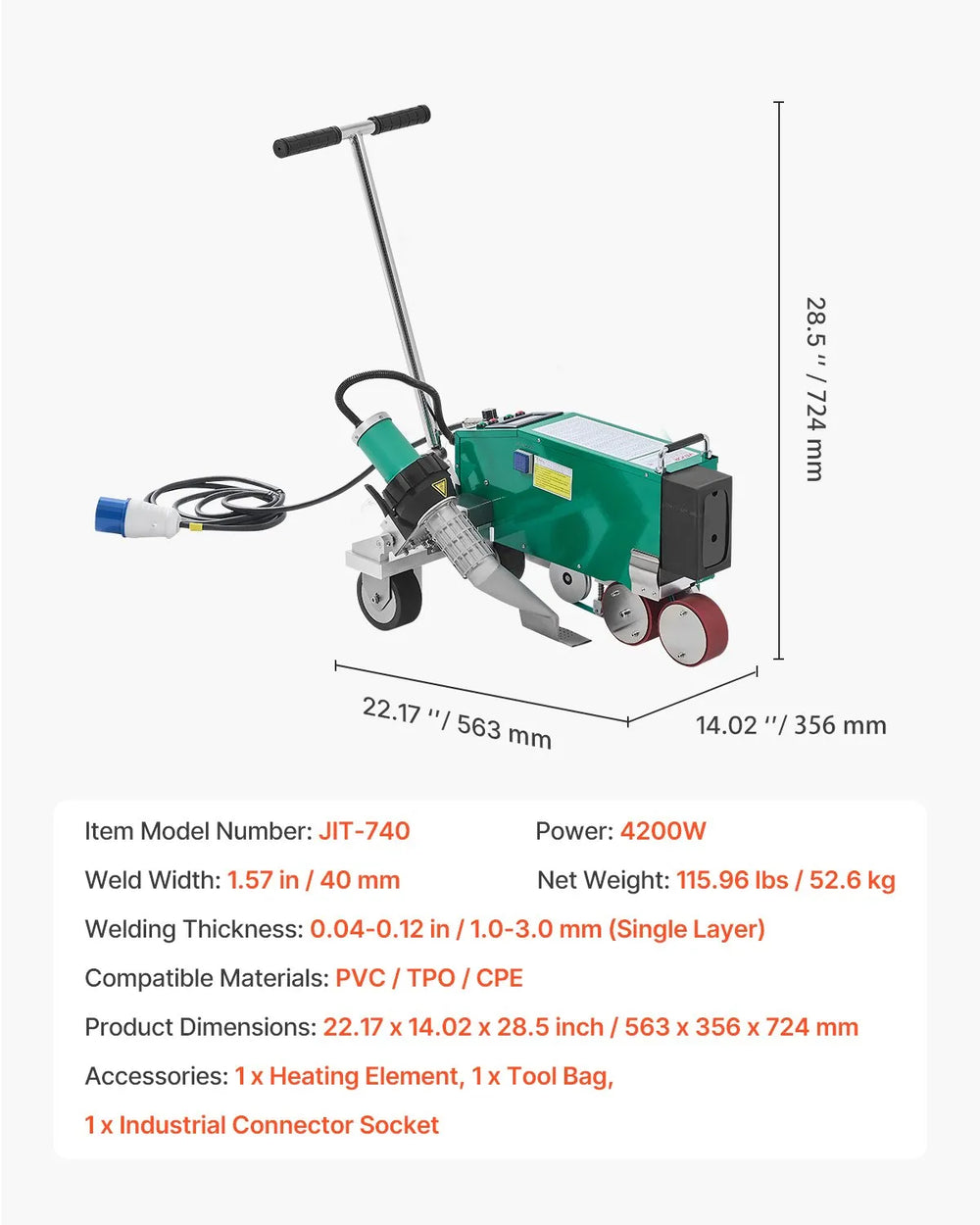 Vevor Roofing Hot Air Welder 1.57" Weld Width for PVC TPO 4200W New