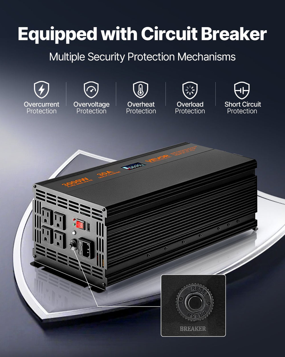 Vevor Battery Backup System 3000W LCD Auto Switches to Battery Inverter New