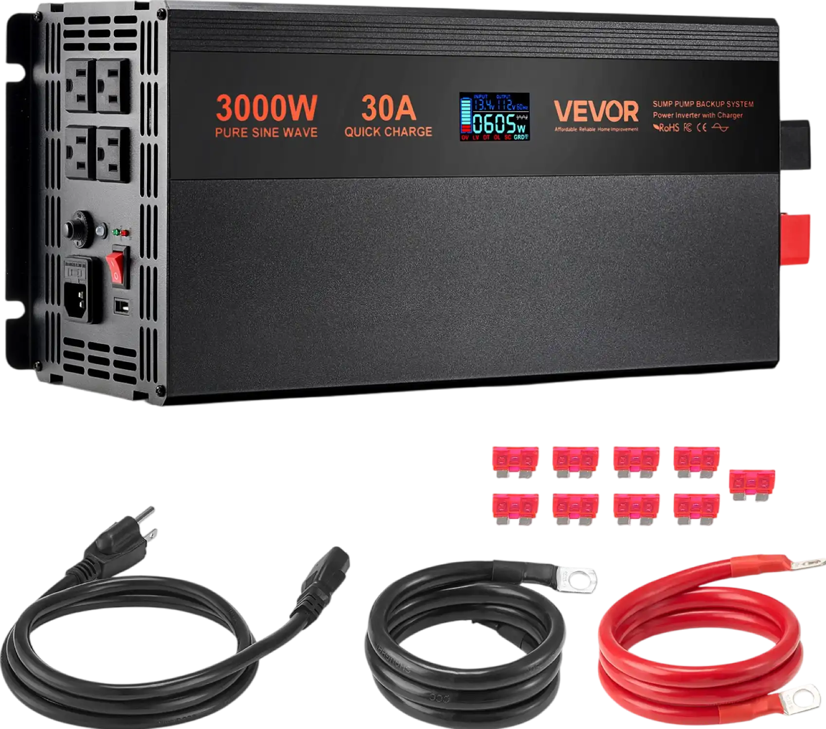Vevor Battery Backup System 3000W LCD Auto Switches to Battery Inverter New