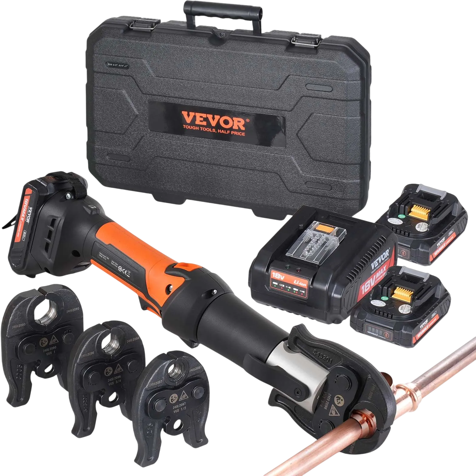 Vevor Pipe Crimping Kit Pro Press Tool Cordless with 3 Jaw Sizes New