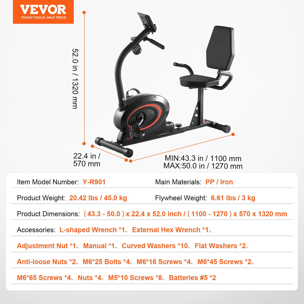 Vevor Recumbent Exercise Bike Stationary 8-Level Magnetic Resistance New