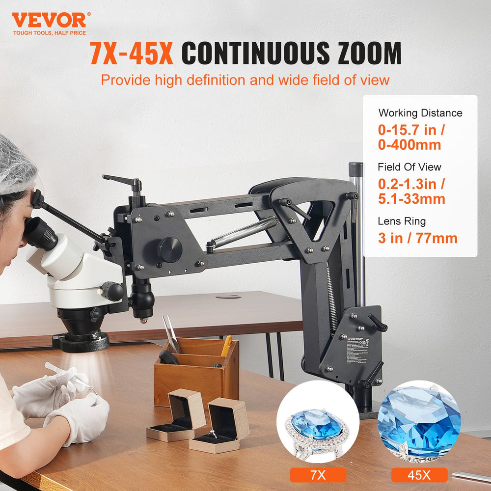 Vevor Multi-Directional Microscope with Spring Bracket and Ring Light 7X-45X Magnification New