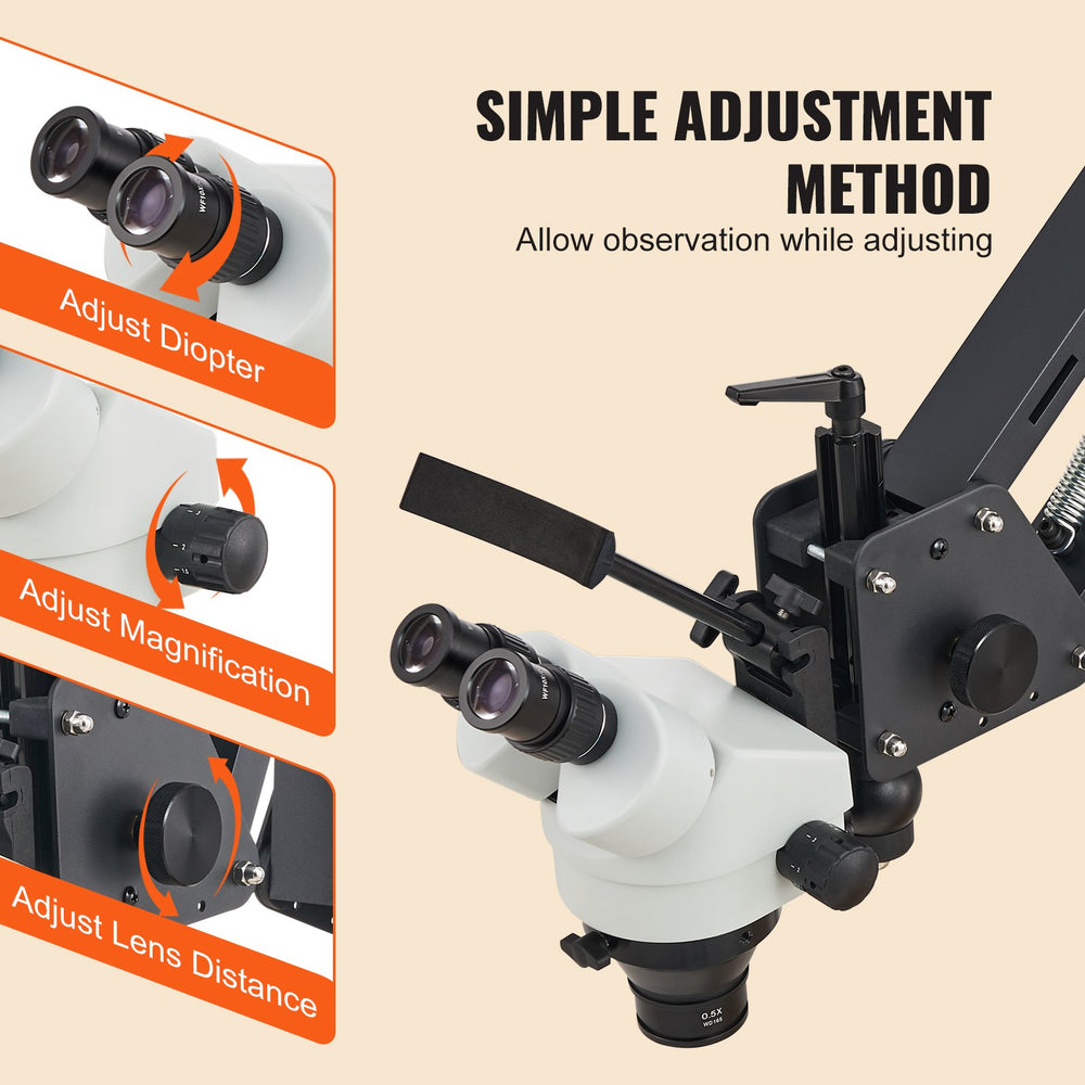 Vevor Multi-Directional Microscope with Spring Bracket and Ring Light 7X-45X Magnification New