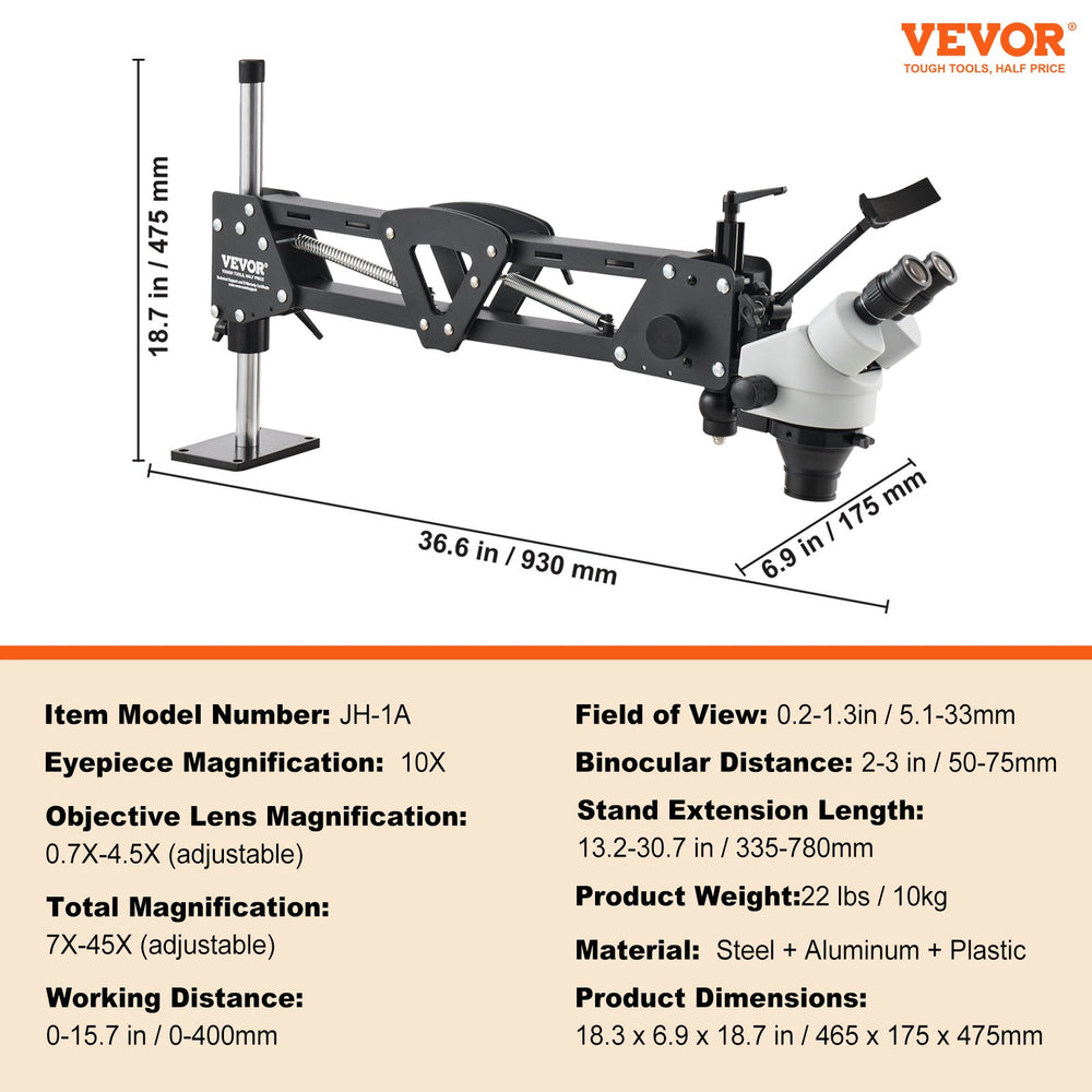 Vevor Multi-Directional Microscope with Spring Bracket and Ring Light 7X-45X Magnification New