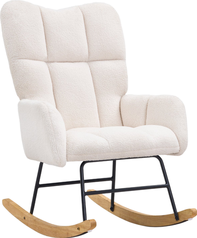 Vevor Rocking Chair with Teddy Fabric Soft Seat High Backrest 250 Lbs Capacity New