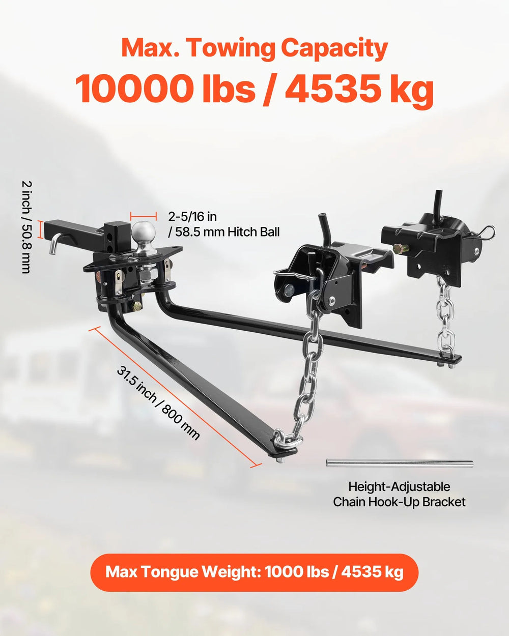 Vevor Weight Distribution Hitch 10,000 lbs Towing Capacity with 2" Shank 2-5/16" Ball New