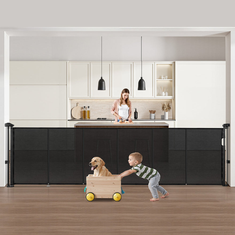 Vevor Baby Gate Retractable 34" x 110" Mesh Safety Gate Black New