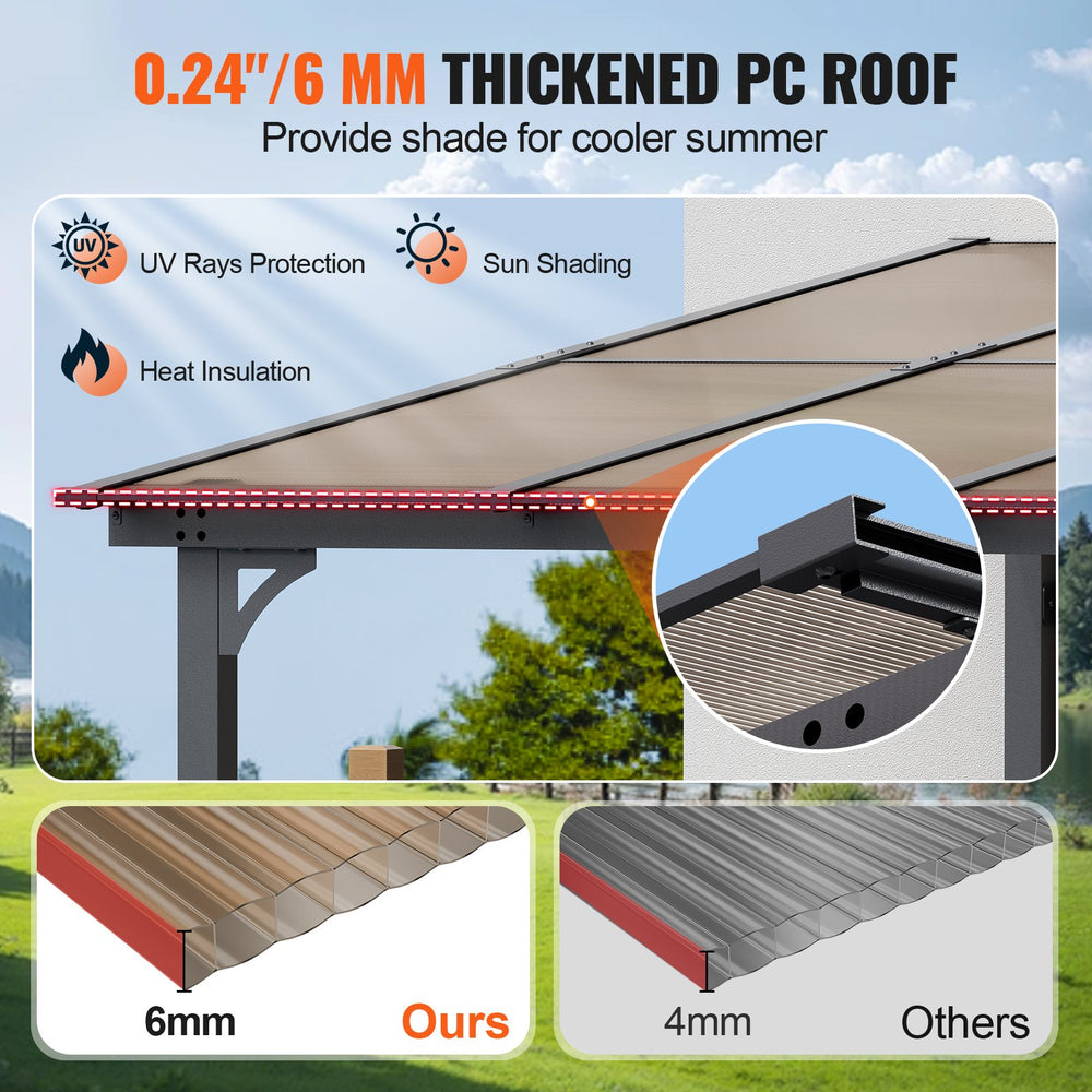 Vevor Lean-To Gazebo for Patio 10' x 14' Hard Top Pergola Aluminum Frame New