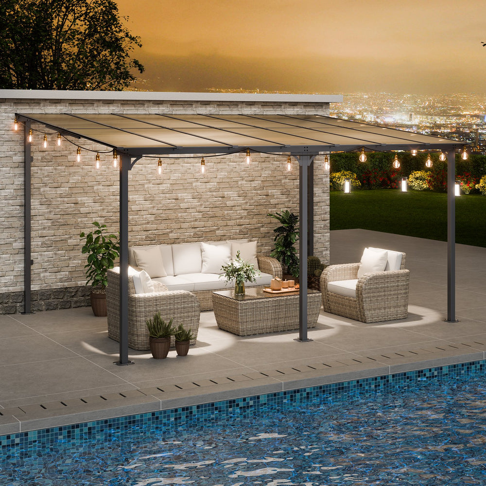 Vevor Lean-To Gazebo for Patio 10' x 14' Hard Top Pergola Aluminum Frame New