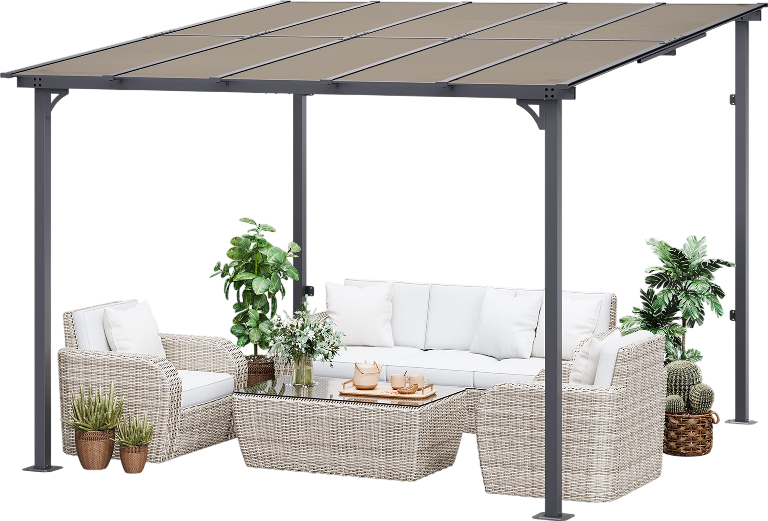 Vevor Lean-To Gazebo for Patio 10' x 10' Hard Top Pergola Aluminum Frame New