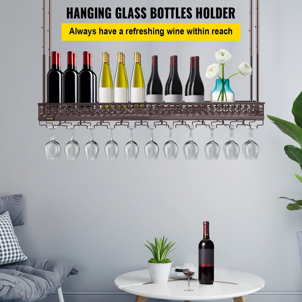 Vevor Ceiling Wine Glass Rack 46.9" x 13" Height Adjustable Hanging Cabinet New