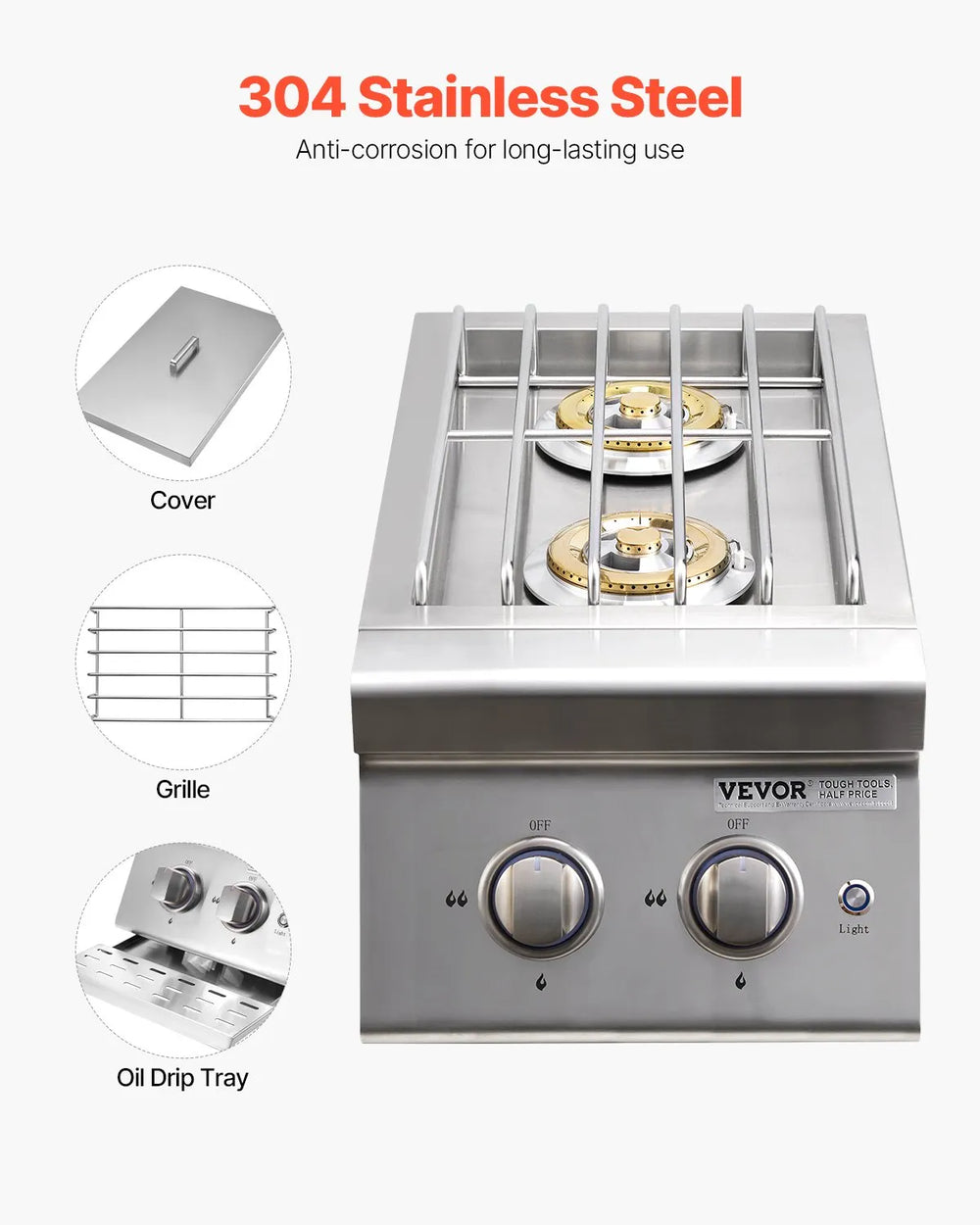 Vevor Double Side Burner 2 x 17,000 BTU Natural Gas and Propane New