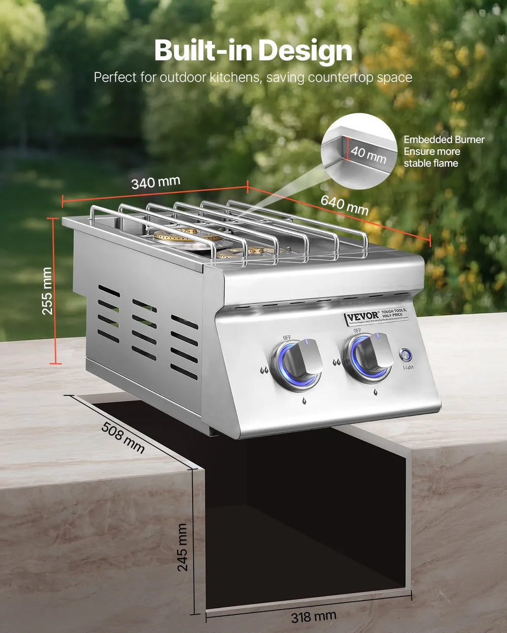 Vevor Double Side Burner 2 x 17,000 BTU Natural Gas and Propane New