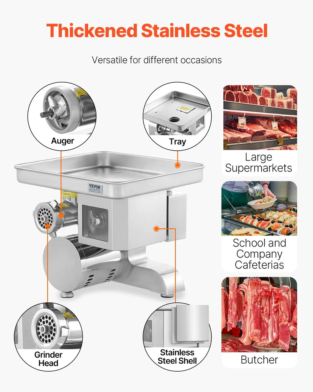 Vevor Electric Meat Grinder Slicer Multifunctional 11 Lbs/Min 700W Stainless Steel Sausage Stuffer New