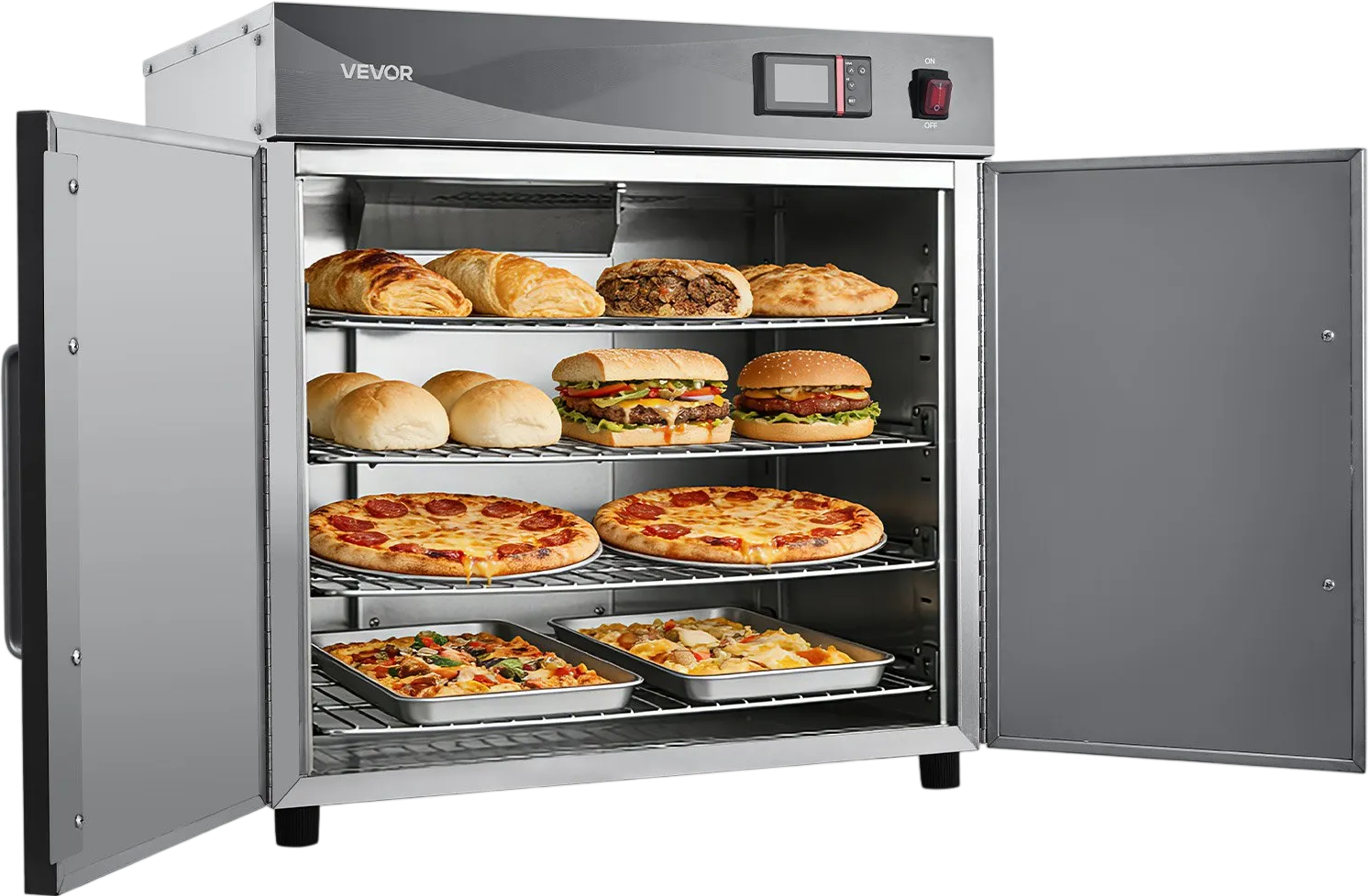 Vevor Electric Hot Box Food Warmer 4-Tier 80-185°F with Water Tray Double Doors 800W New