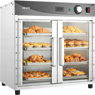 Vevor Electric Hot Box Food Warmer 4-Tier 80-185°F with Water Tray Glass Doors 800W New