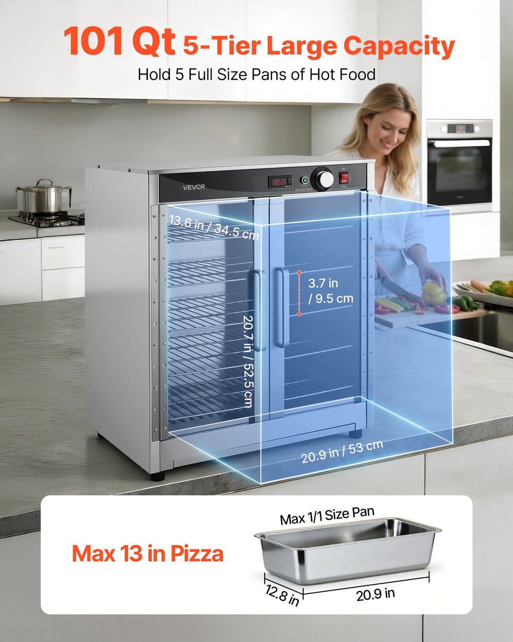 Vevor Electric Hot Box Food Warmer 5-Tier 80-185°F with Water Tray Double Door 750W New