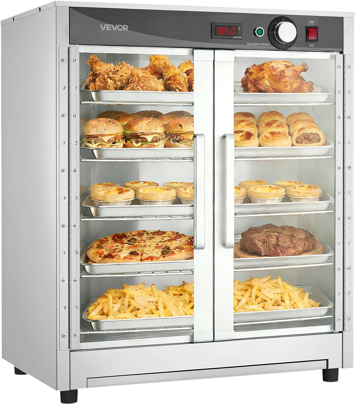 Vevor Electric Hot Box Food Warmer 5-Tier 80-185°F with Water Tray Double Door 750W New