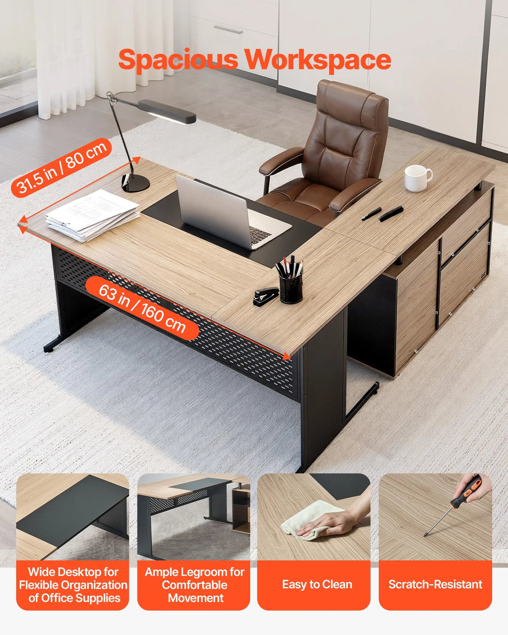 Vevor Executive Desk 63 x 39 in. L-Shaped Reversible Layout 350 lb. Capacity New