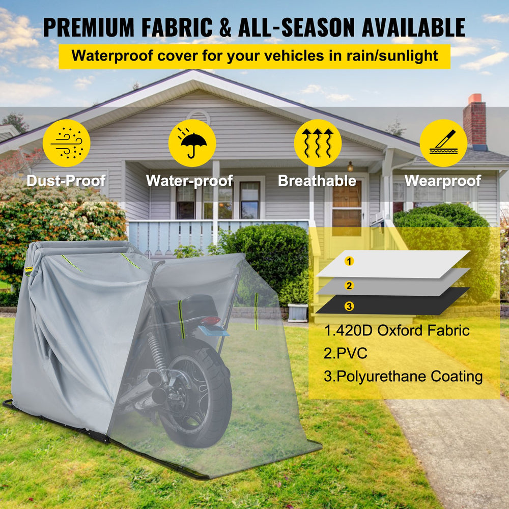 Vevor Motorcycle Shelter 133" x 53" x 76" Waterproof Anti-UV with Lock & Weight Bag New