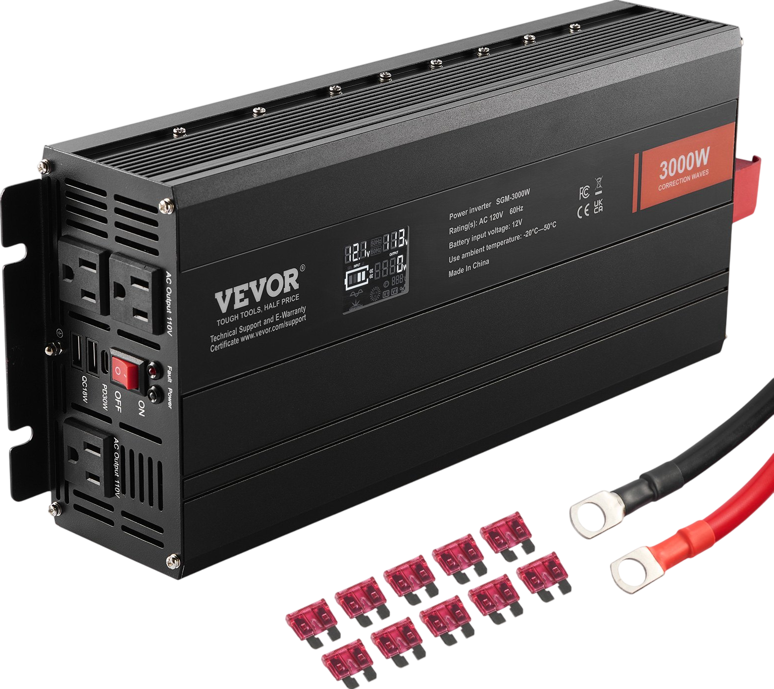 Vevor Modified Sine Wave Inverter 3000W DC 12V to AC 120V with USB & AC Outlets New