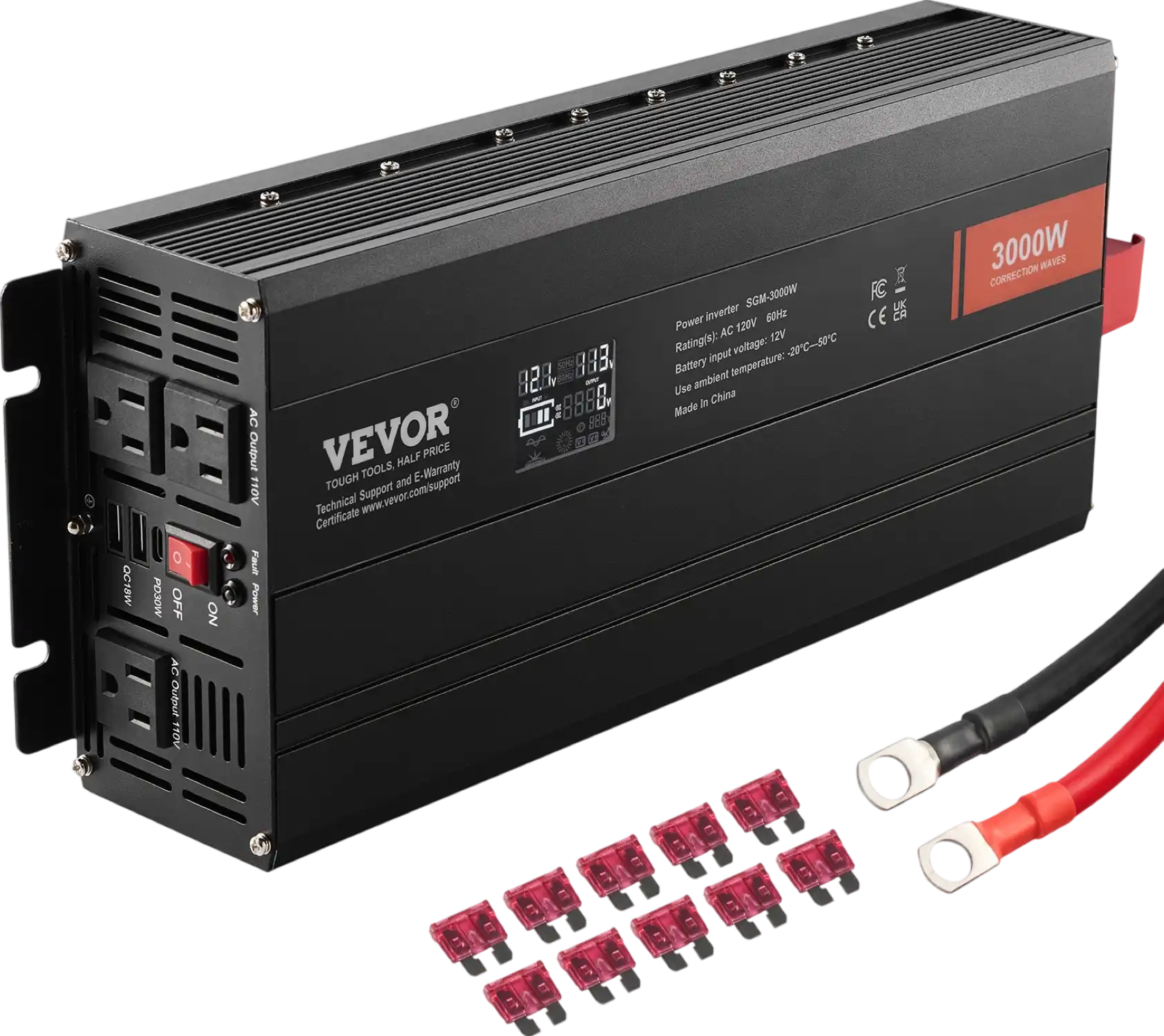 Vevor Modified Sine Wave Inverter 3000W DC 12V to AC 120V with USB & AC Outlets New