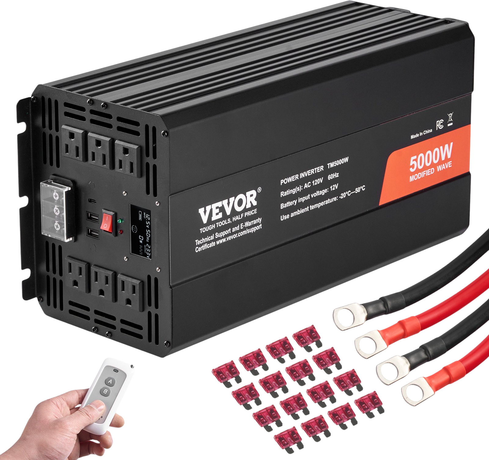 Vevor Modified Sine Wave Inverters 5000W DC 12V to AC 120V w/ LCD Display and Remote Control New