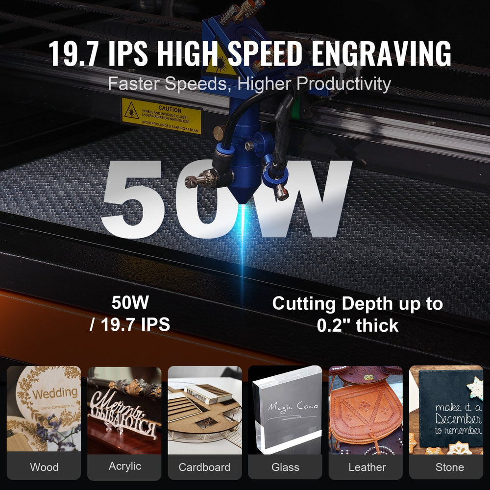 Vevor Laser Engraver 50W CO2 19.7 IPS Laser Cutter Machine with 2-way Pass Air Assist New