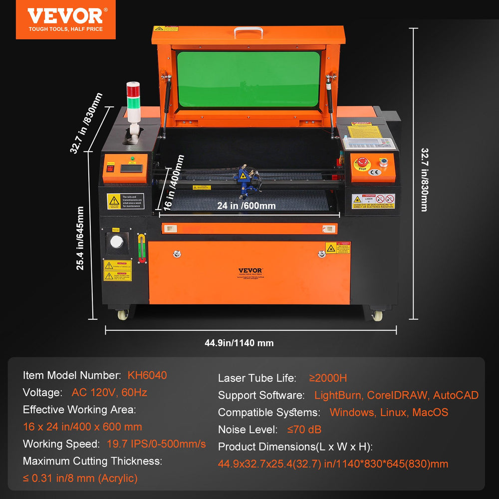 Vevor CO2 Laser Engraver 16" x 24" 60W w/ 2-Way Pass Air Assist New