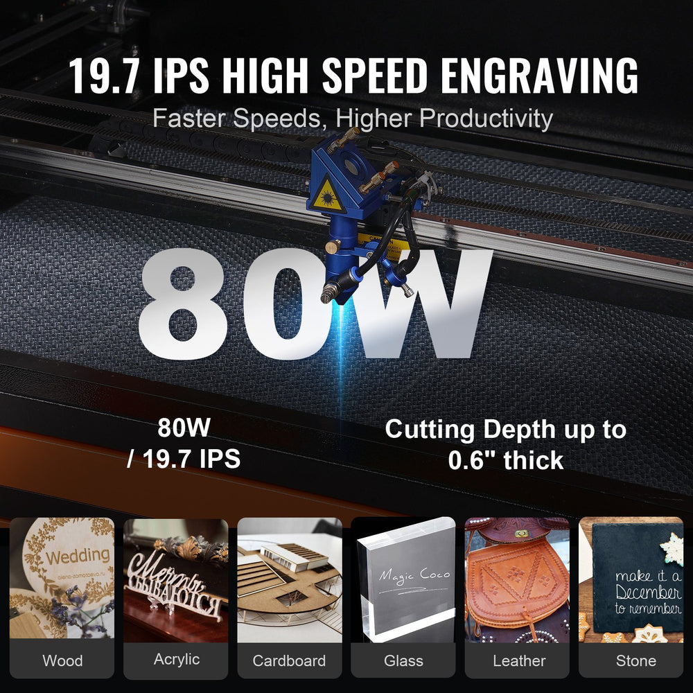 Vevor CO2 Laser Engraver 80W 20" x 28" 19.7 IPS Cutter Machine with 2-Way Pass Air Assist New