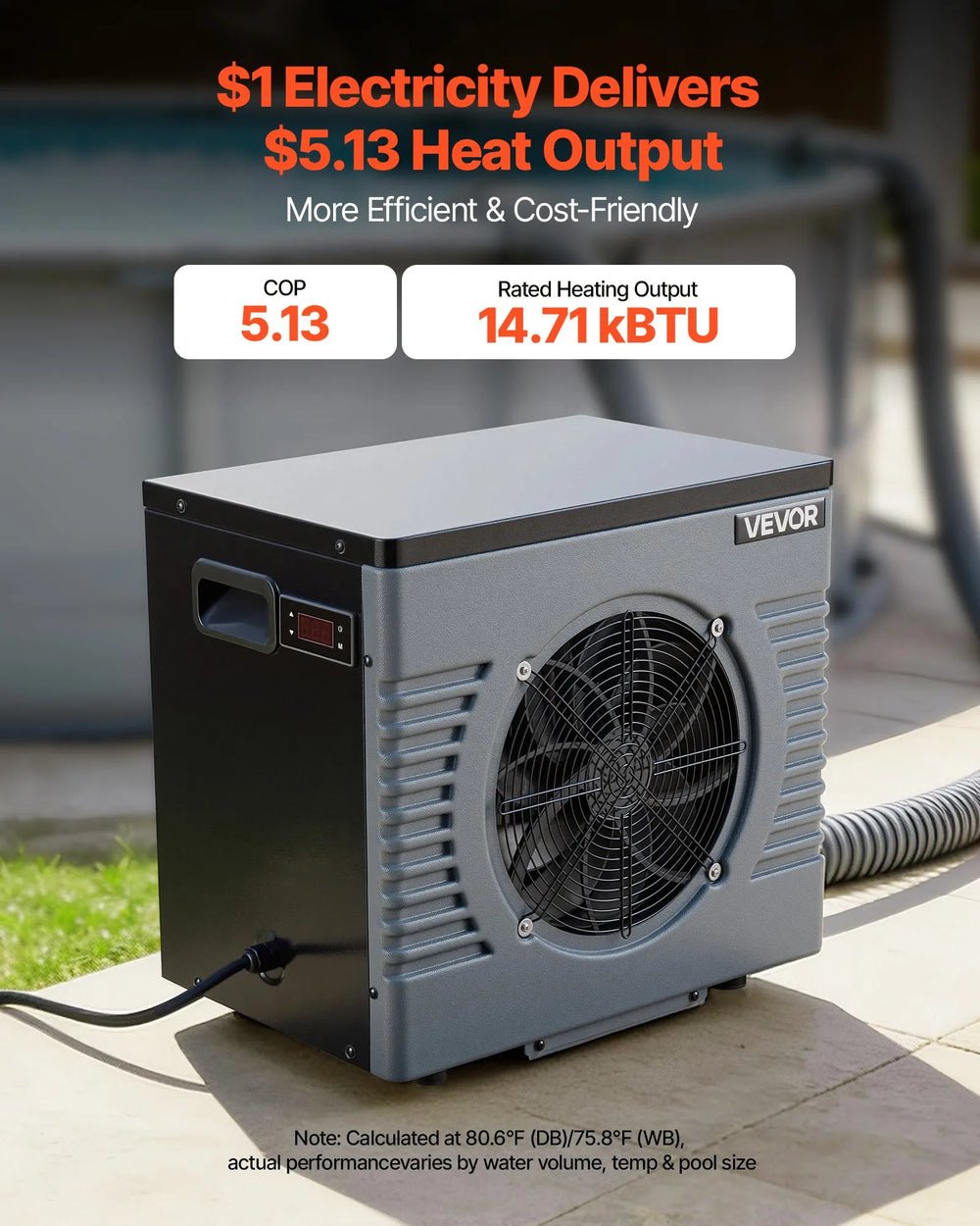 Vevor Pool Heat Pump 14,710 BTU Heating & Cooling Dual Mode for Above Ground 3,962 Gal. New
