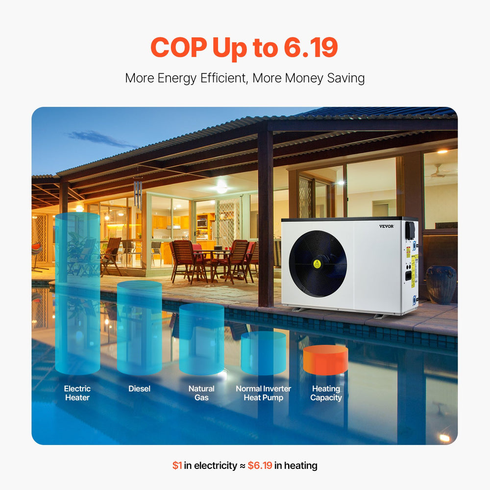 Vevor Electric Pool Heat Pump 35,830 BTU for Above/In-Ground Pools New