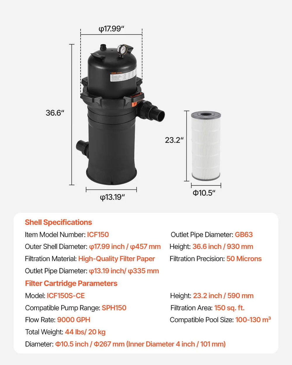 Vevor Cartridge Pool Filter with Valve 9,000 GPH Cleaning System 150 sq. ft New