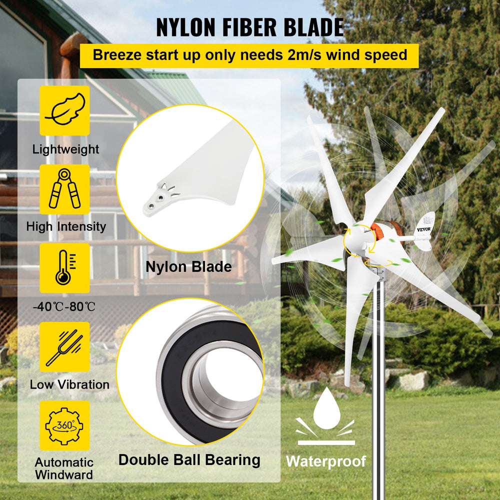 Vevor Wind Turbine Generator Kit with MPPT Controller 5 Blades Auto Adjust 12V/AC 400W New