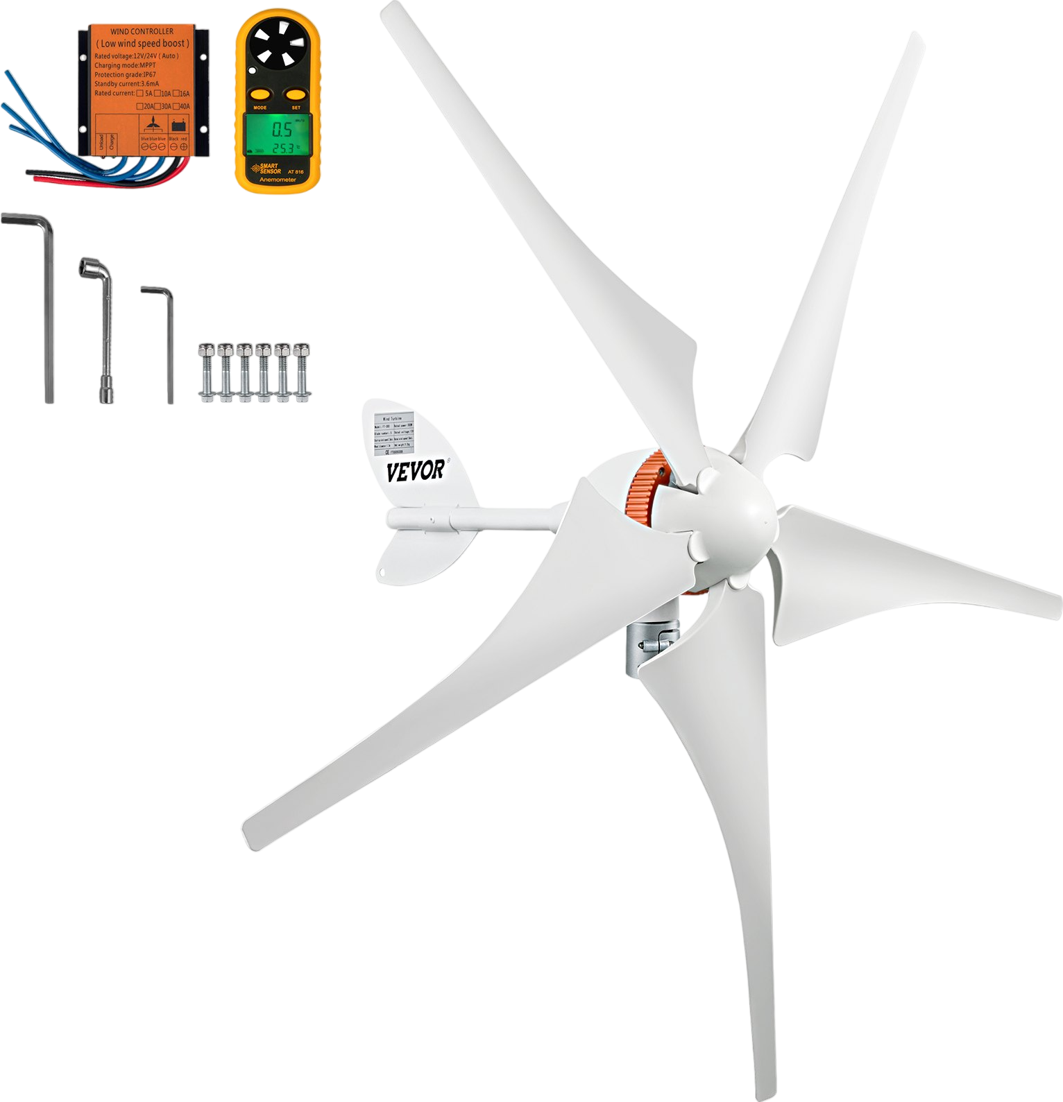 Vevor Wind Turbine Generator Kit with MPPT Controller 5 Blades Auto Adjust 12V/AC 400W New