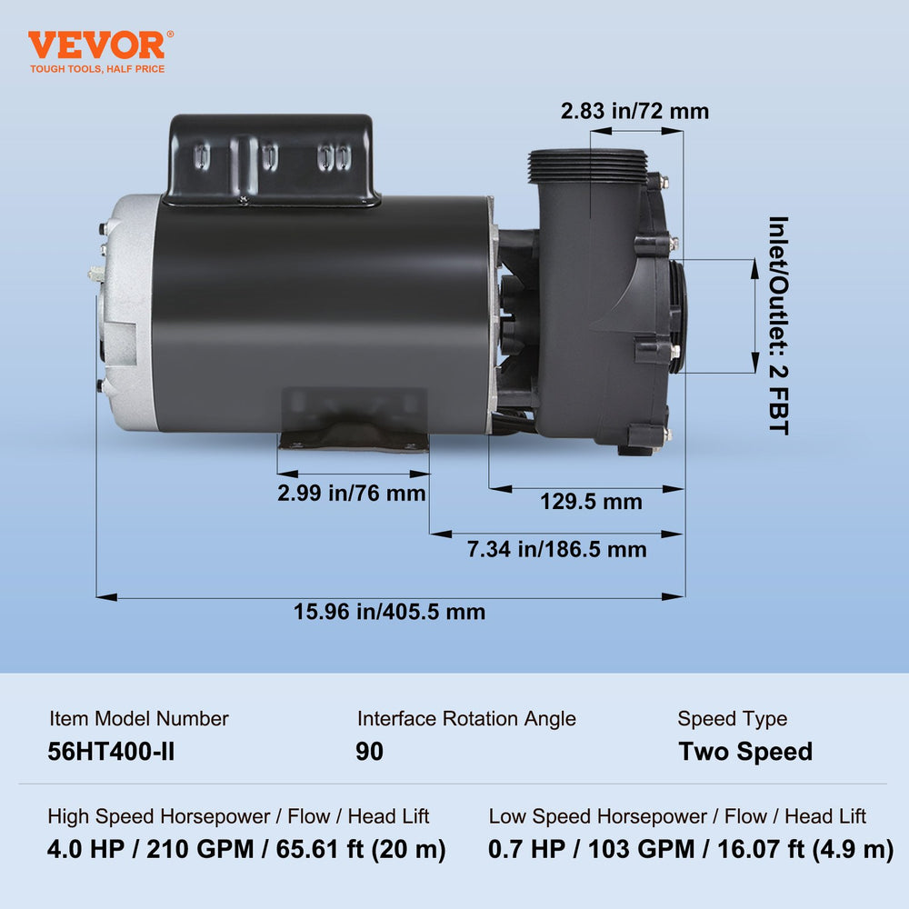 Vevor Spa Pump Dual Speed 4HP 210 GPM & 0.7HP 103 GPM 56-Frame AC 220-240V New