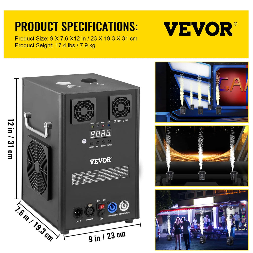 Vevor Cold Spark Machine 400W 6.6' to 9.8' Special Effects DMX Control 2 Units New