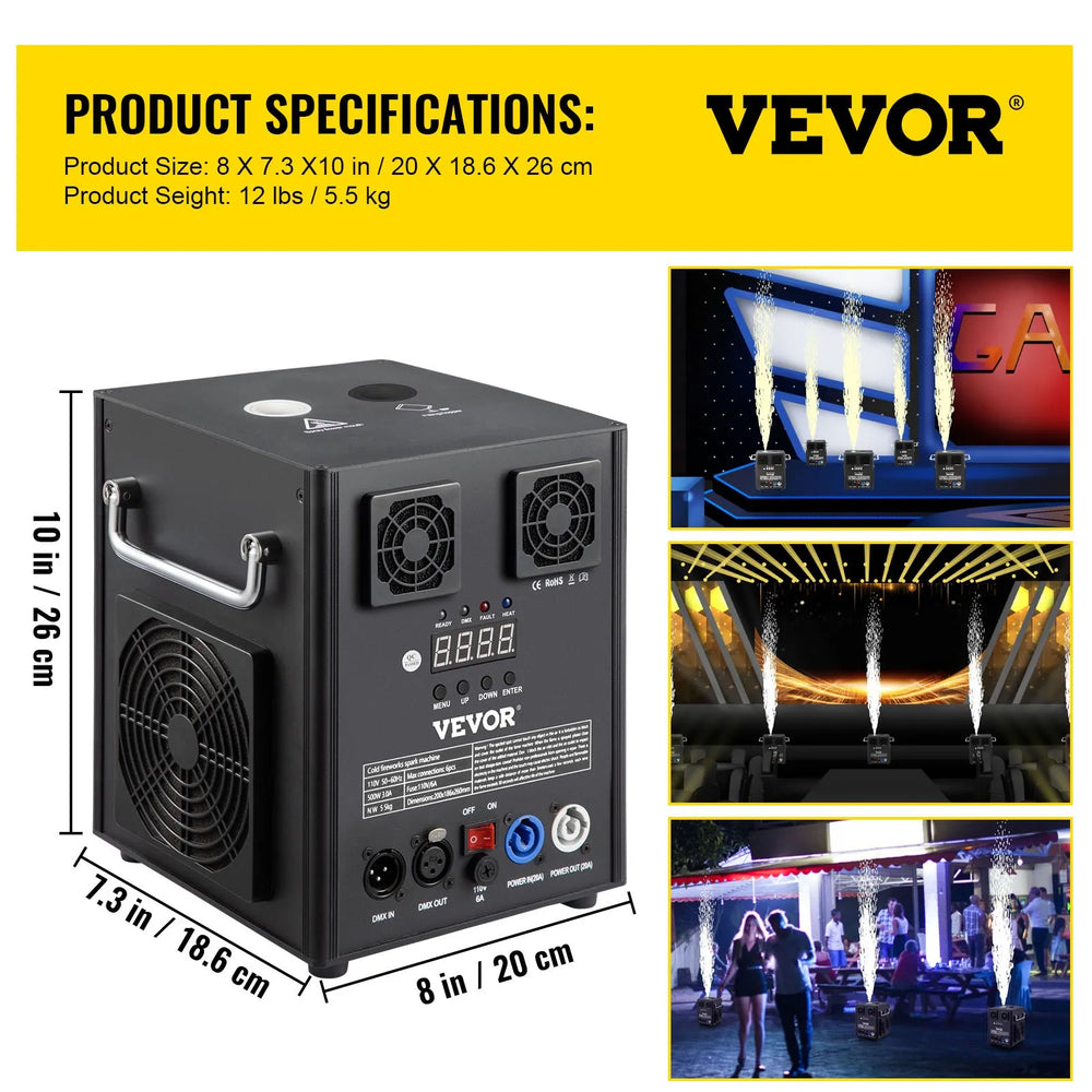 Vevor Cold Spark Machine 500W 5' to 8.2' Special Effects DMX Control 4 Units New