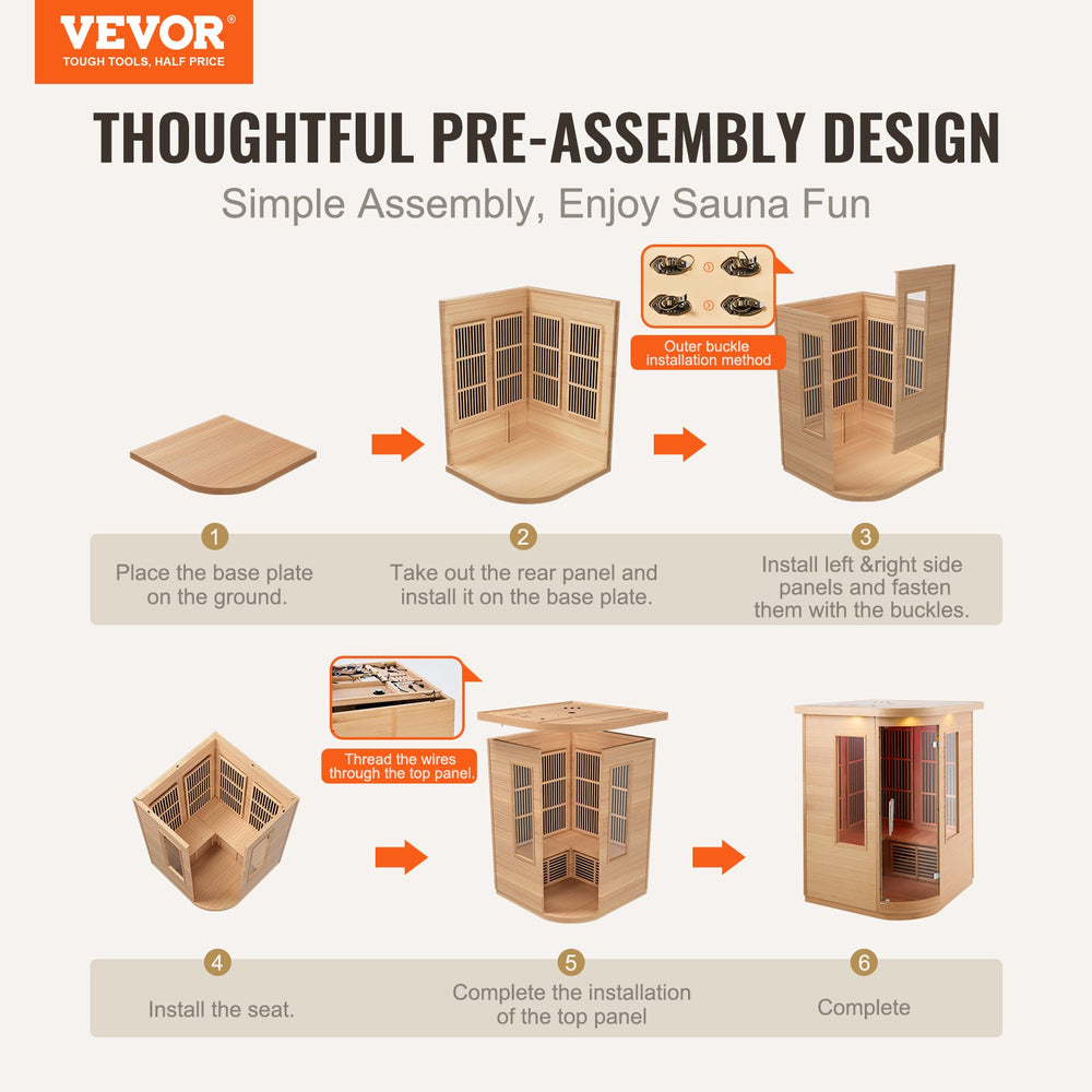 Vevor Far Infrared Wooden Sauna Home Spa for 2 People 1850W New