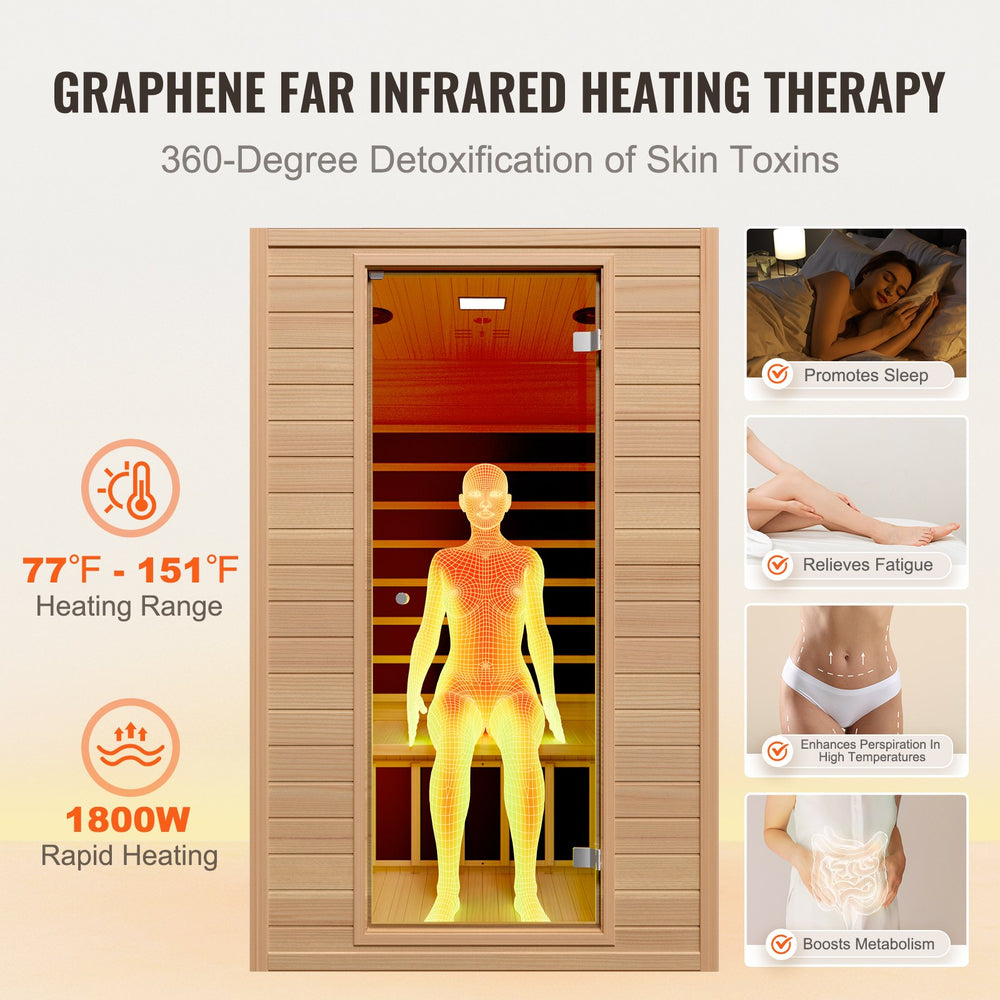 Vevor Far Infrared Wooden Sauna Home Spa for 2 People 1800W New