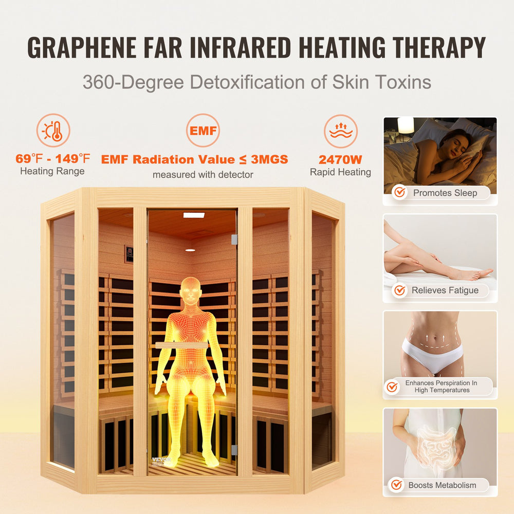 Vevor Far Infrared Wooden Sauna Home Spa for 3-4 People 2470W New